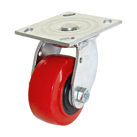 Madico Mold-On Polyurethane Industrial Casters, Swivel Without Brake, with Plate, Red F22104