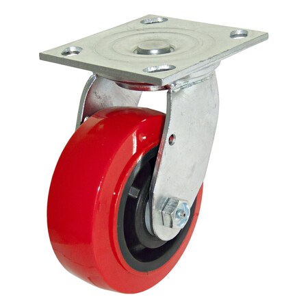 Madico Mold-On Polyurethane Industrial Casters, Swivel Without Brake, with Plate, Red F22105