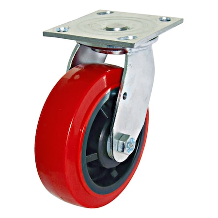 Madico Mold-On Polyurethane Industrial Casters, Swivel Without Brake, with Plate, Red F22106