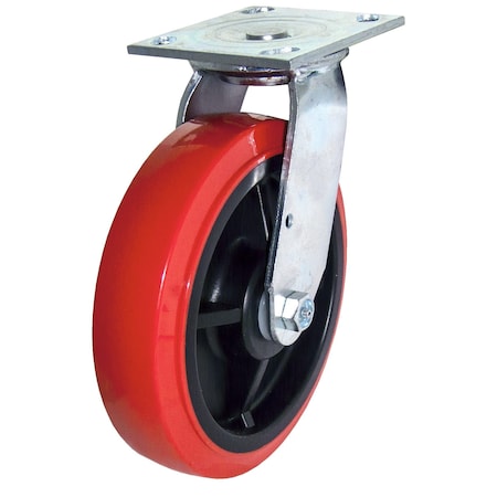 Madico Mold-On Polyurethane Industrial Casters, Swivel Without Brake, with Plate, Red F22108