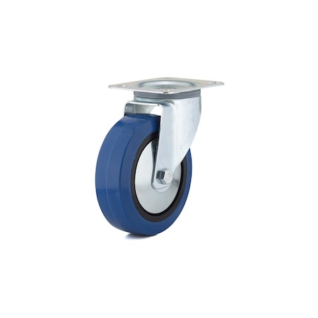 Richelieu Industrial Blue Elastic Rubber Caster, Swivel Without Brake, with Plate, Blue F24789