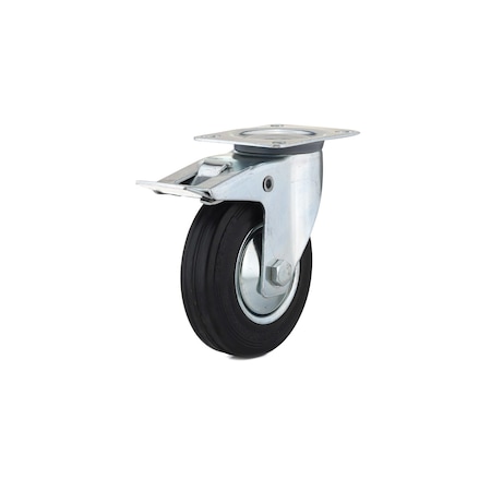 Richelieu Industrial Euro Series Rubber Caster, Swivel with Double-Lock Brake, with Plate, Black F24803
