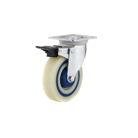 Richelieu Industrial Polyamide Rubber Caster, Swivel with Double-Lock Brake, with Plate, Blue, Beige F24804