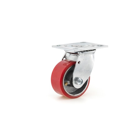 Madico Heavy-Duty Mold-On Polyurethane Industrial Casters, Swivel Without Brake, with Plate, Red F25104