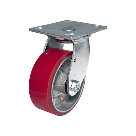 Madico Heavy-Duty Mold-On Polyurethane Industrial Casters, Swivel Without Brake, with Plate, Red F25105