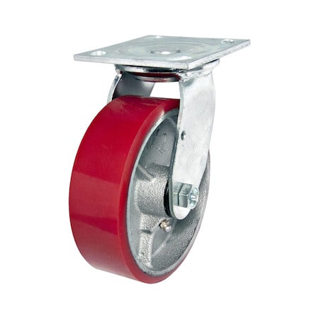 Madico Heavy-Duty Mold-On Polyurethane Industrial Casters, Swivel Without Brake, with Plate, Red F25106