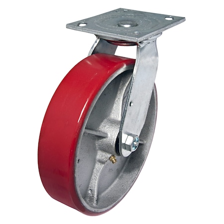 Madico Heavy-Duty Mold-On Polyurethane Industrial Casters, Swivel Without Brake, with Plate, Red F25108