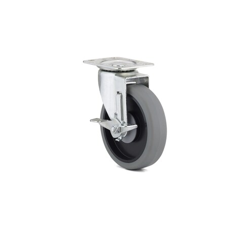 Richelieu Industrial Gray Thermoplastic Rubber Caster, Swivel with Brake, with Plate, Gray F25371