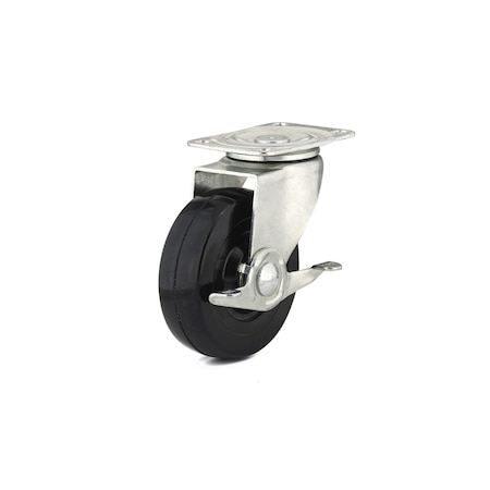 Richelieu Industrial Black General-Duty Rubber Caster, Swivel with Brake, with Plate, Black F25415