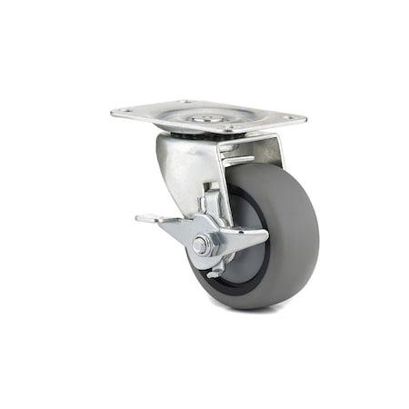 Richelieu Industrial Gray Thermoplastic Rubber Caster, Swivel with Brake, with Plate, Gray F25621