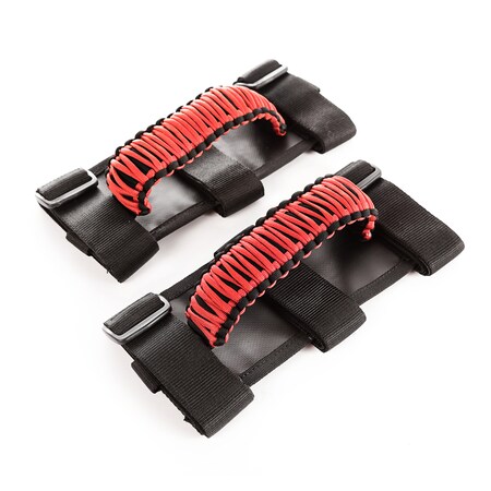 PARACORD GRAB HANDLES, RED/BLACK, PAIR
