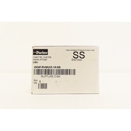 Parker PARKER 4M4F-RV6ACK-18-SS RUPTURE DISK MANUAL NPT 1/4IN NEEDLE ...