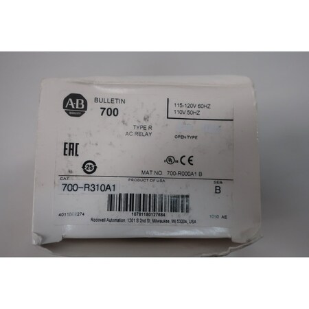 Allen R311 Allen Bradley 115-120V-Ac Control Relay 700-R310A1 | Zoro