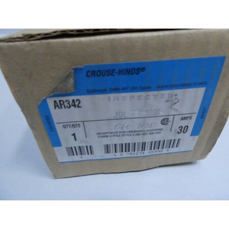 Crouse Hinds ARKTITE 4P 3W 30A AMP 600V-AC RECEPTACLE AR342 | Zoro