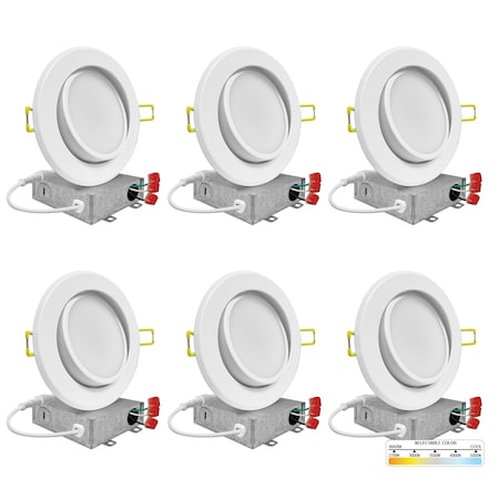 6 Inch Gimbal LED Recessed Lighting for Sloped Ceiling 2700K-5000K 5CCT Canless Lights, PK6