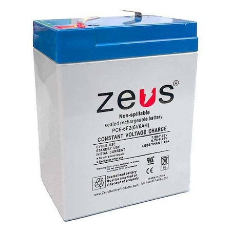 Zeus Battery Products 6Ah 6V F2 Sealed Lead Acid Battery PC6-6F2 | Zoro