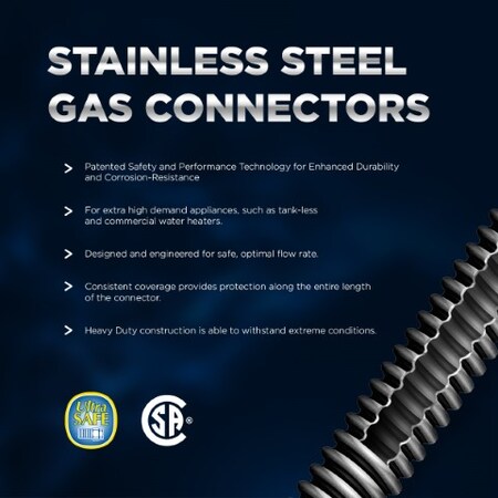CSA Approved Flextron FTGC-SS14-72B 72 Inch Flexible Gas Line Connector with 3//8 Inch Outer Diameter /& 1//2 Inch FIP x 1//2 Inch FIP Fittings Uncoated Stainless Steel Space Heater Connectors