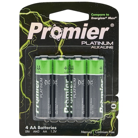 Promier Products AA Platinum Alkaline Battery, 4PK P-AA4-12/48 | Zoro