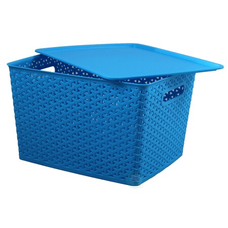 Pvc Blue Container Box Basicwise Plastic Storage Container box with Lid, Blue QI003214 | Zoro