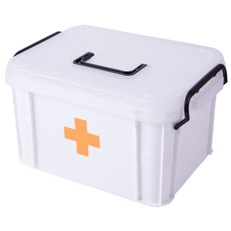 White Large Empty Medical Box for Home Emergency Supplies, w/ Handle, Detachable Tray and Locking Lid