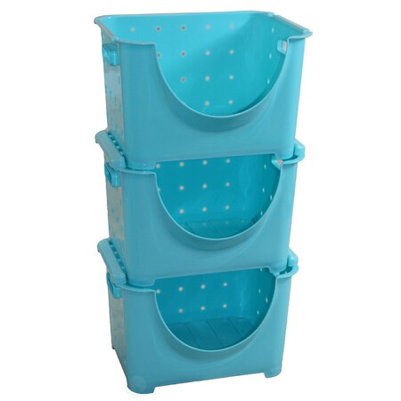 Stackable Blue Containers Basicwise Stackable Storage Container, 11 in L, 10 in W, 9 in H, Blue ...
