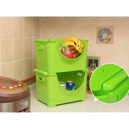 Basicwise Stackable Storage Container, Green, Plastic, 3 PK QI003215G.3 ...