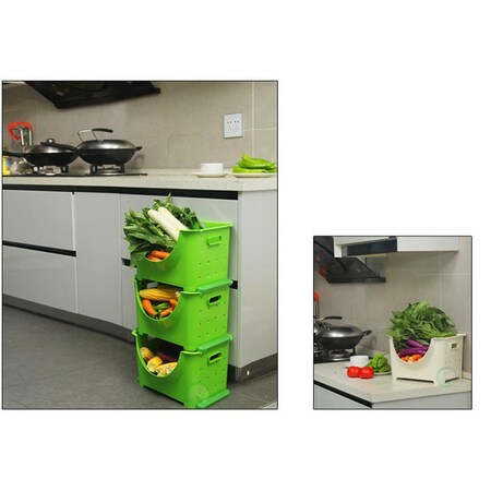 Basicwise Stackable Storage Container, Green, Plastic, 3 PK QI003215G.3 ...