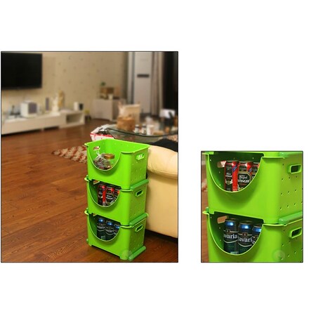 Basicwise Stackable Storage Container, Green, Plastic, 3 PK QI003215G.3 ...