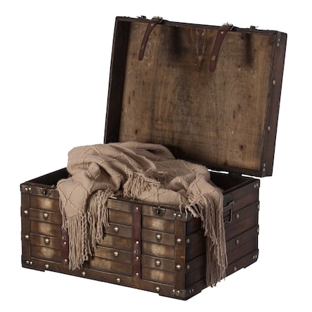 Vintiquewise Wooden Brown Storage Trunk with Faux Leather Straps and  Handles, Large QI004334.L | Zoro
