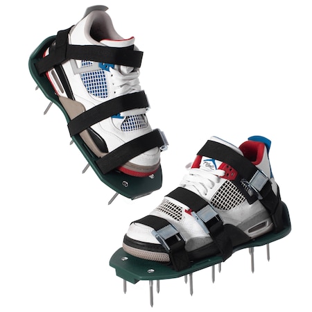 Lawn and Garden Aerator Spike Shoe With 3 Metal Buckle Straps, Green Spiked Sandal