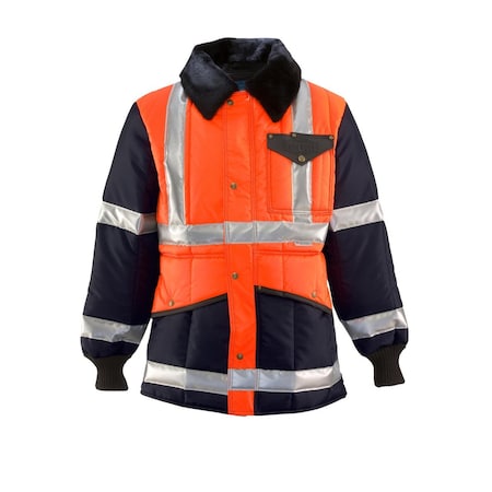 Refrigiwear Hi-Vis Insulated Jacket, 70% Nylon/30% Polyester, Orange/Navy, XL 0342RTONXLGL2
