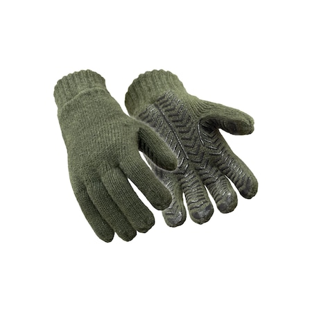 Refrigiwear Cold Protection Gloves, Silicone Herringbone Palm, Fleece Lining, Green, L 0421RGRNLAR