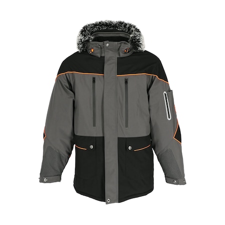 Refrigiwear Men's PolarForce Parka, Polyester, Zipper with Storm Flap, Black/Charcoal, L 8340RBCHLAR