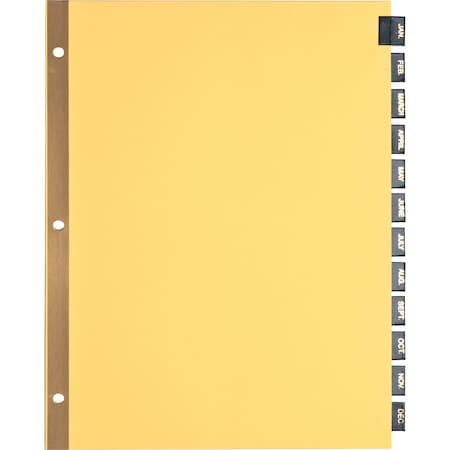 Monthly Black Leather Tab Index Dividers, PK12