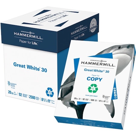 Hammermill Printer Paper, 20lb Great White 30, 92 Bright, 8.5x11, 5 Ream, 2500 Sheets