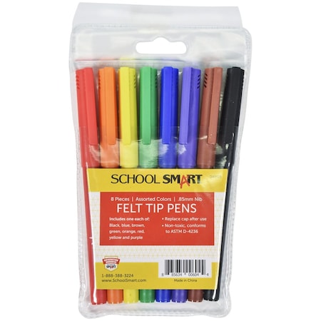 School Smart Felt Tip Pens, Fine Tip, Assorted Colors, PK