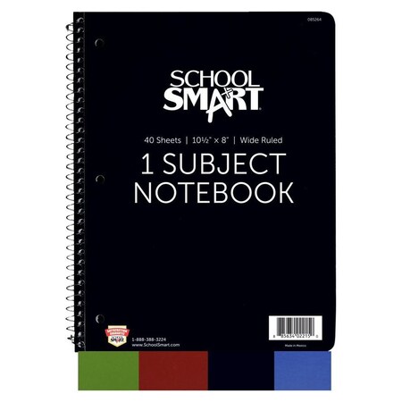 School Smart Spiral Non-Perforated 1 Subject Wide Ruled Notebook, 10-1/ ...