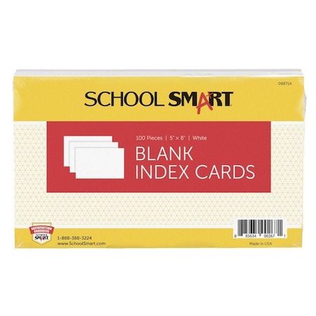School Smart CARDS INDEX 5X8 UNRULED WHITE PACK OF 100 PK IND58P | Zoro