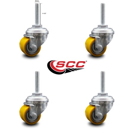 Service Caster Low Profile Polyurethane 35mm Wheel 8mm Threaded Stem ...