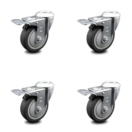 Service Caster 4 Inch Thermoplastic Rubber Swivel Bolt Hole Caster Set ...