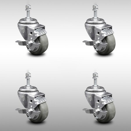 Service Caster 3 Inch SS Gray Polyurethane Wheel Swivel 10mm Threaded ...