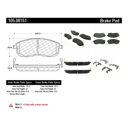 Centric Parts Disc Brake Pad Set, 105.08151, Front 105.08151