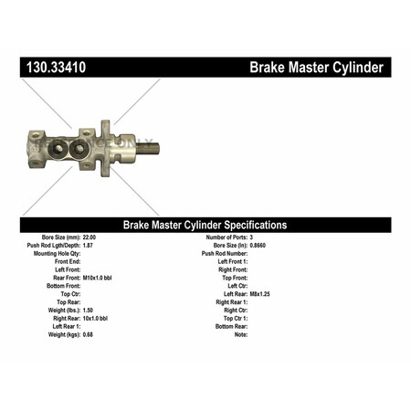 Centric Parts Brake Master Cylinder, 130.33410 130.33410