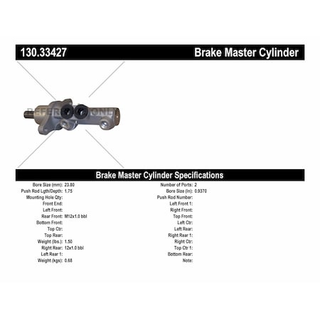Centric Parts Brake Master Cylinder, 130.33427 130.33427