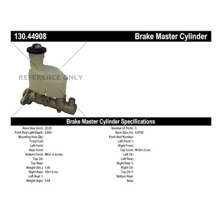 Centric Parts Premium Master Cylinder - Preferred, 130.44908 130.44908