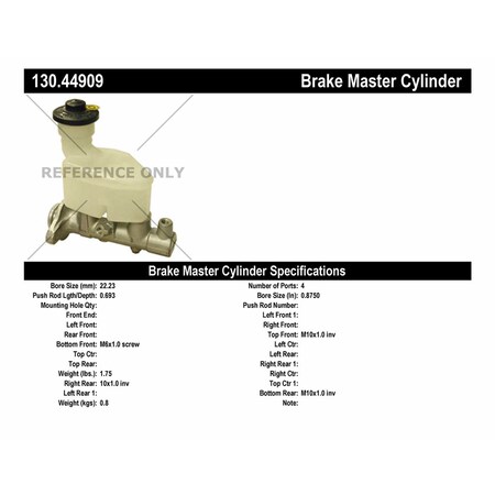 Centric Parts Premium Master Cylinder - Preferred, 130.44909 130.44909