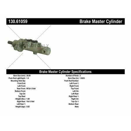 Centric Parts Premium Master Cylinder - Preferred, 130.61059 130.61059