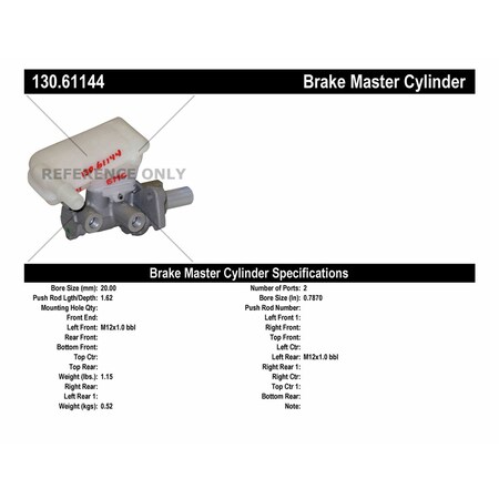 Centric Parts Premium Master Cylinder - Preferred, 130.61144 130.61144