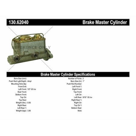 Centric Parts Brake Master Cylinder, 130.62040 130.62040