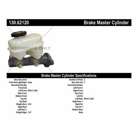 Centric Parts Brake Master Cylinder, 130.62120 130.62120